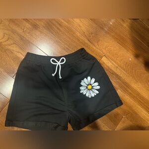 Black and White Floral Athletic Shorts with Drawstring